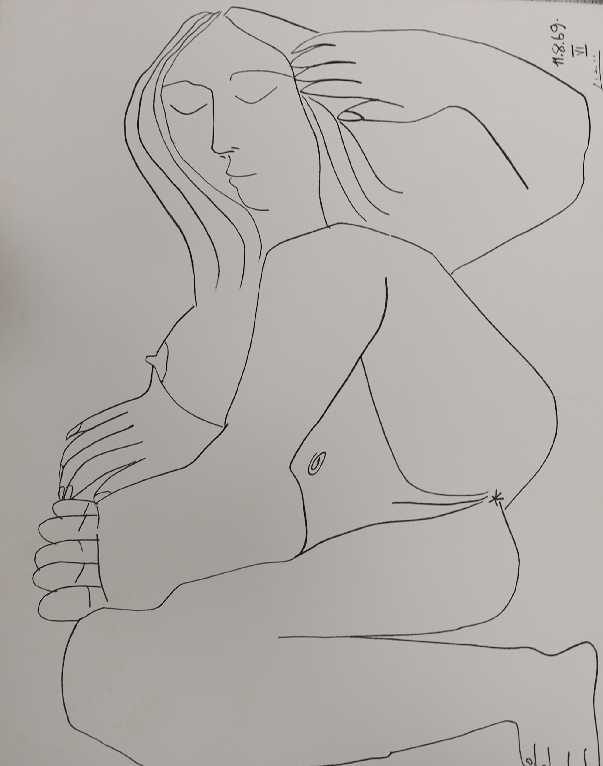 After Picasso, three lithographs, Reclining nudes, published by Mourlot 1972, 40 x 50cm, unframed